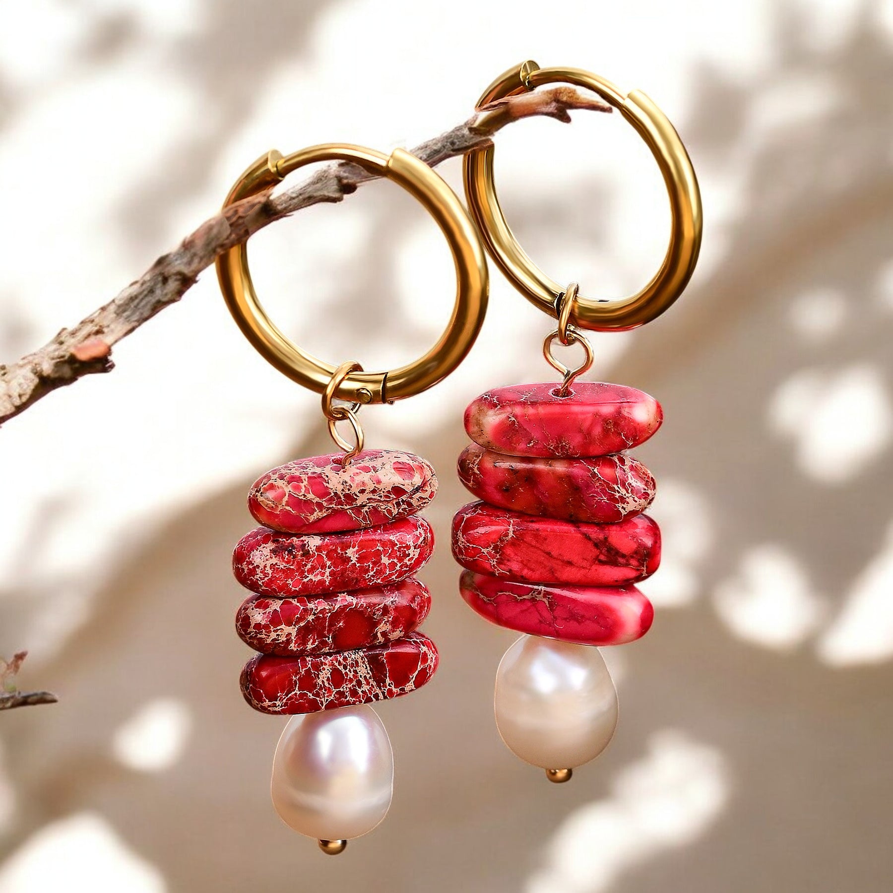 オーシャンブリス パール&ジェイドジャスパー フープドロップス