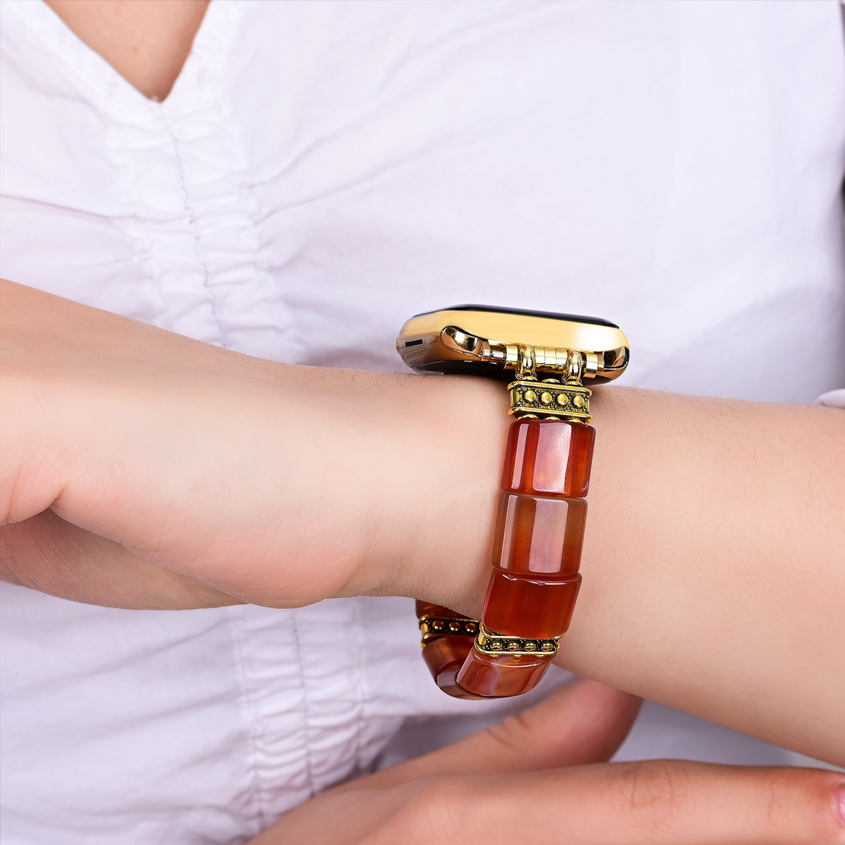 穏やかなフレームアゲート伸縮性Apple Watchストラップ