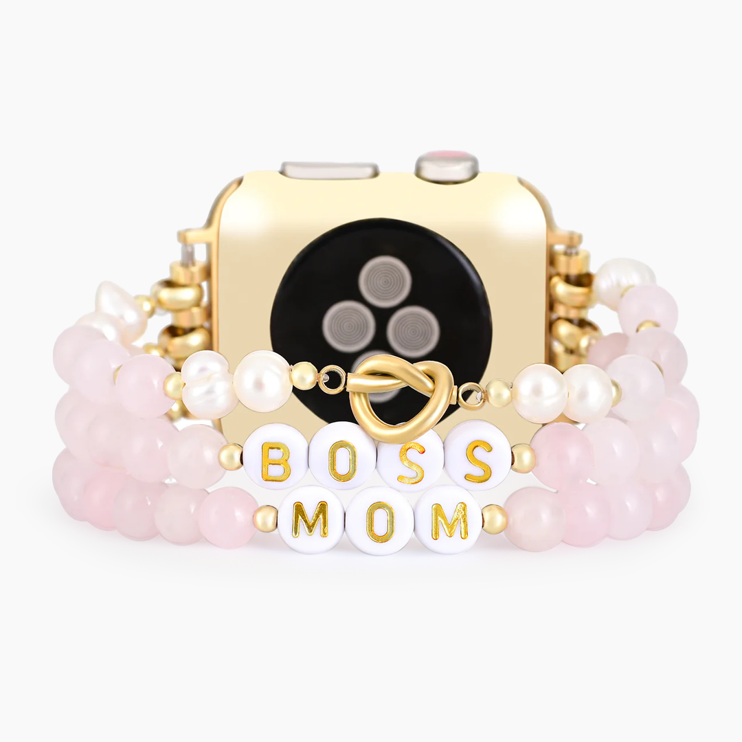 カスタムネーム ローズクォーツ ストレッチ Apple Watch ストラップ