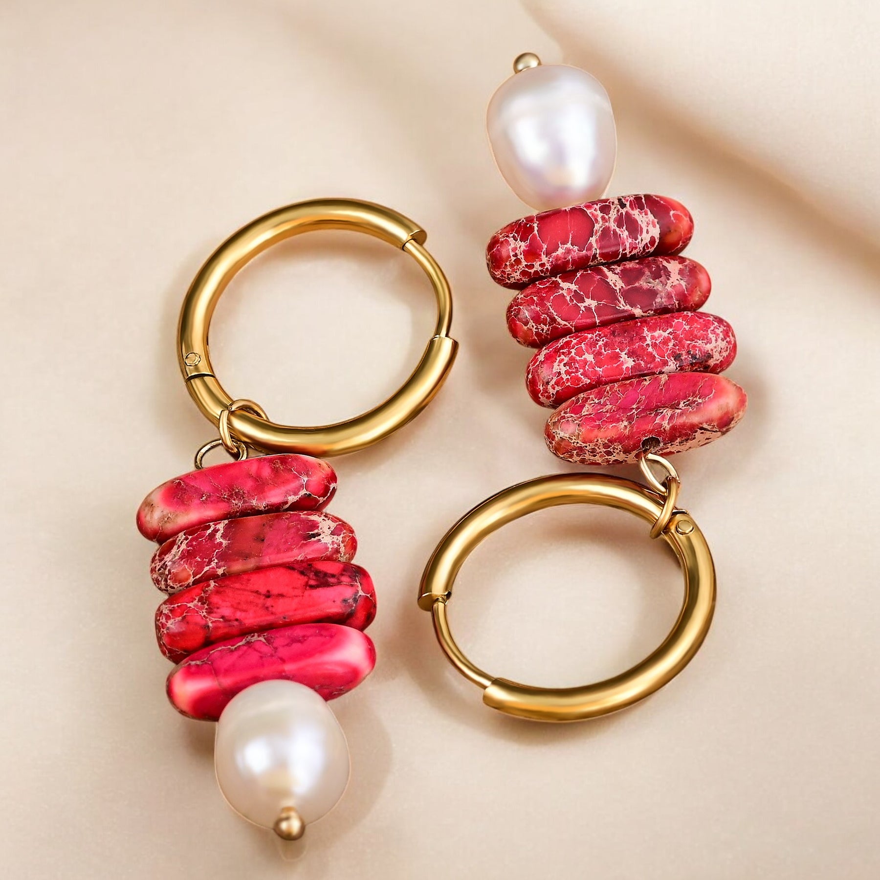 オーシャンブリス パール&ジェイドジャスパー フープドロップス