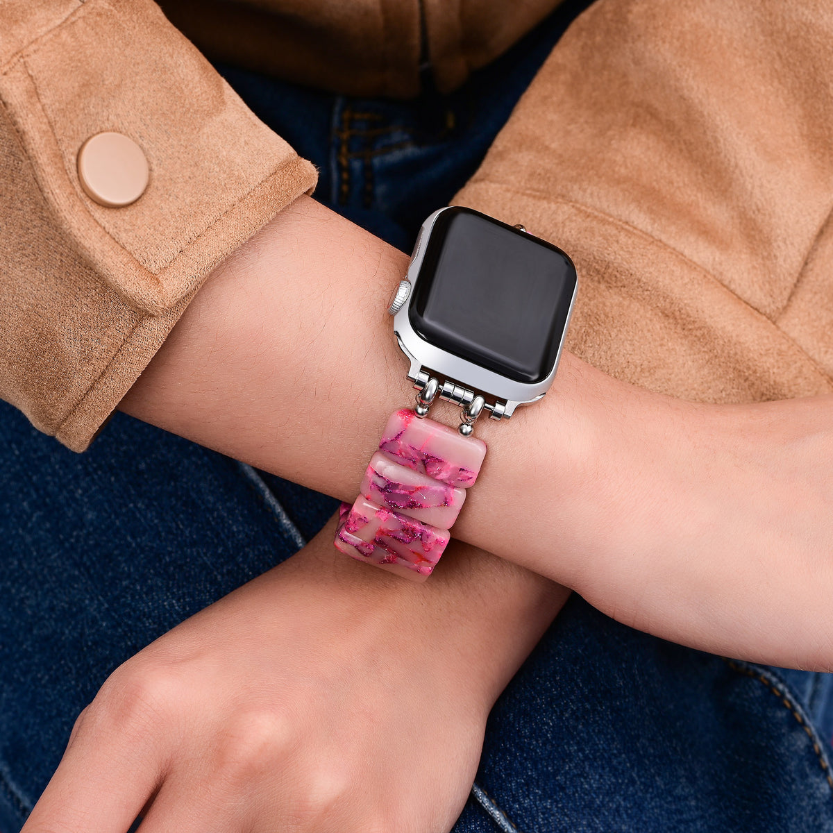 ローズマーブルストレッチApple Watchストラップ