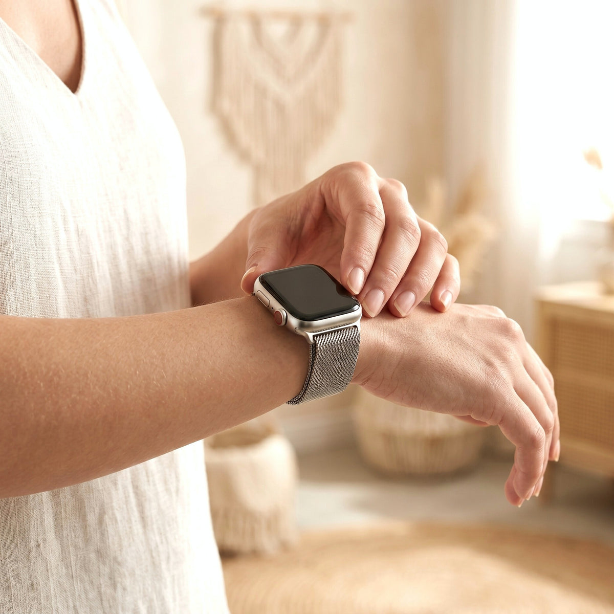 プラチナスチール高級Apple Watchストラップ