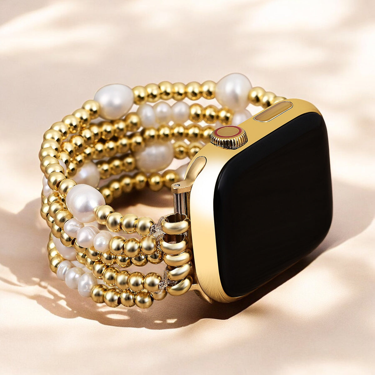 ゴールドとパールのストレッチ Apple Watch ストラップ