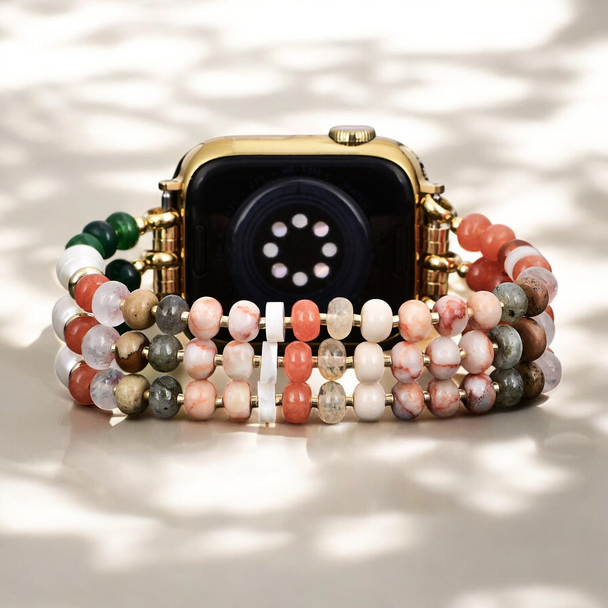 コーラルナチュラルストーンストレッチApple Watchストラップ