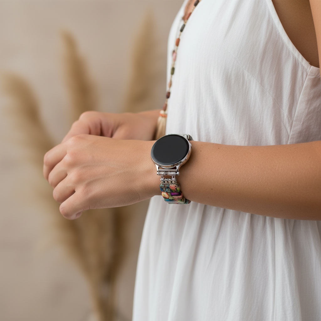 シックなフラワー Samsung Galaxy ストレッチウォッチストラップ