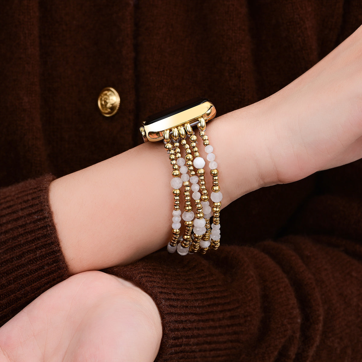 ゴールデンハロームーンストーンストレッチApple Watchストラップ