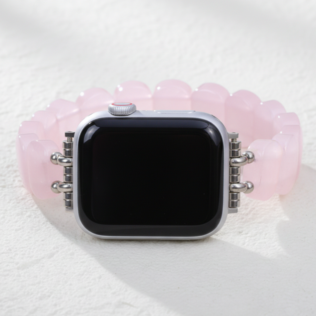やわらかい淡紅色の石英伸縮式Apple Watchバンド