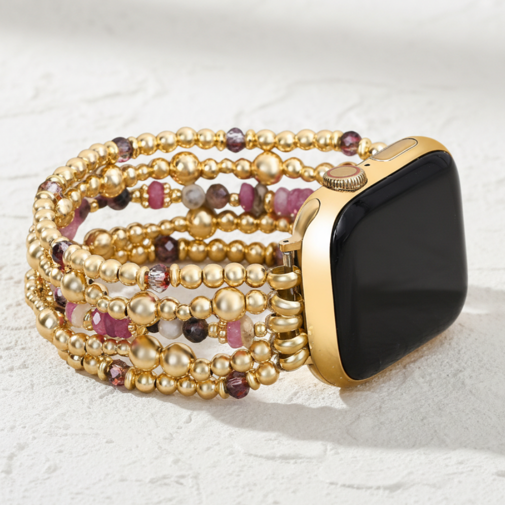 ほお紅色の花咲く伸縮性のあるApple Watch用腕帯