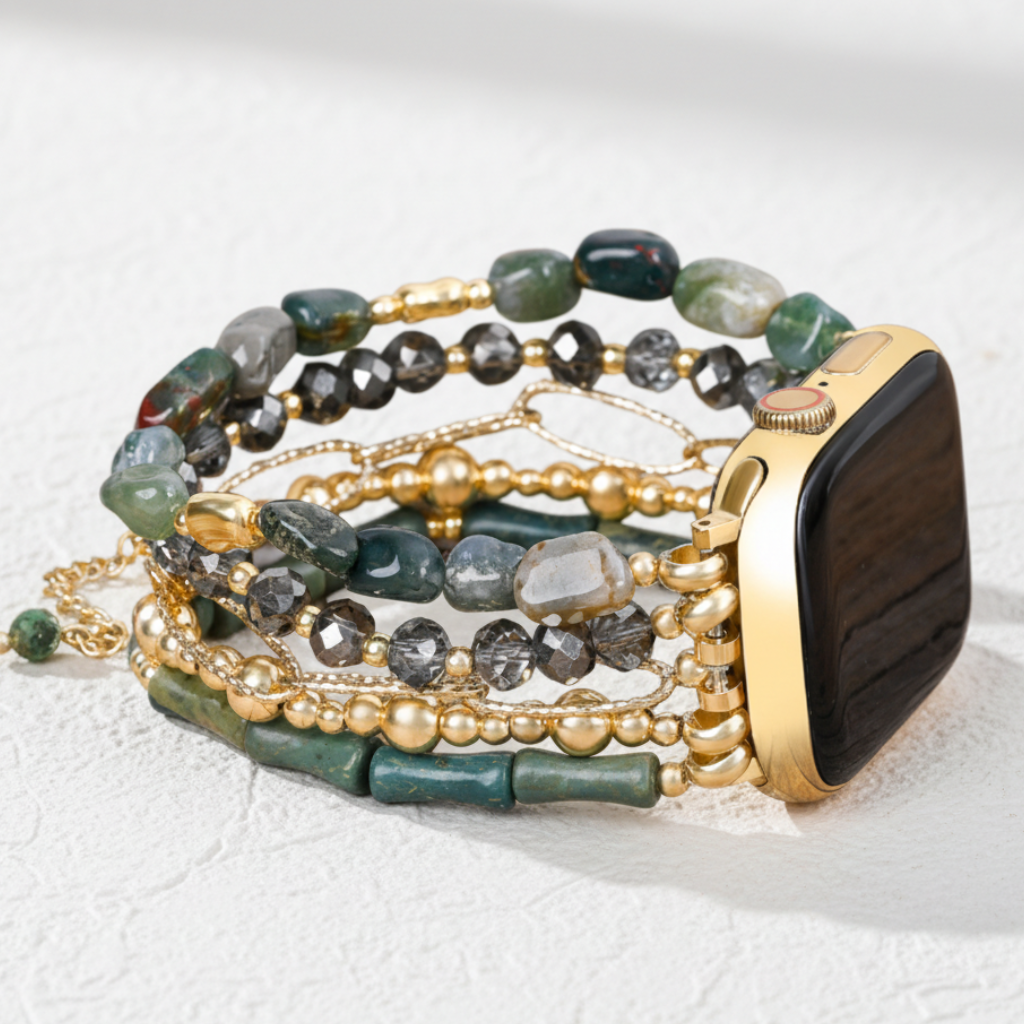 金色の緑豊かな伸縮性のあるApple Watch用腕帯