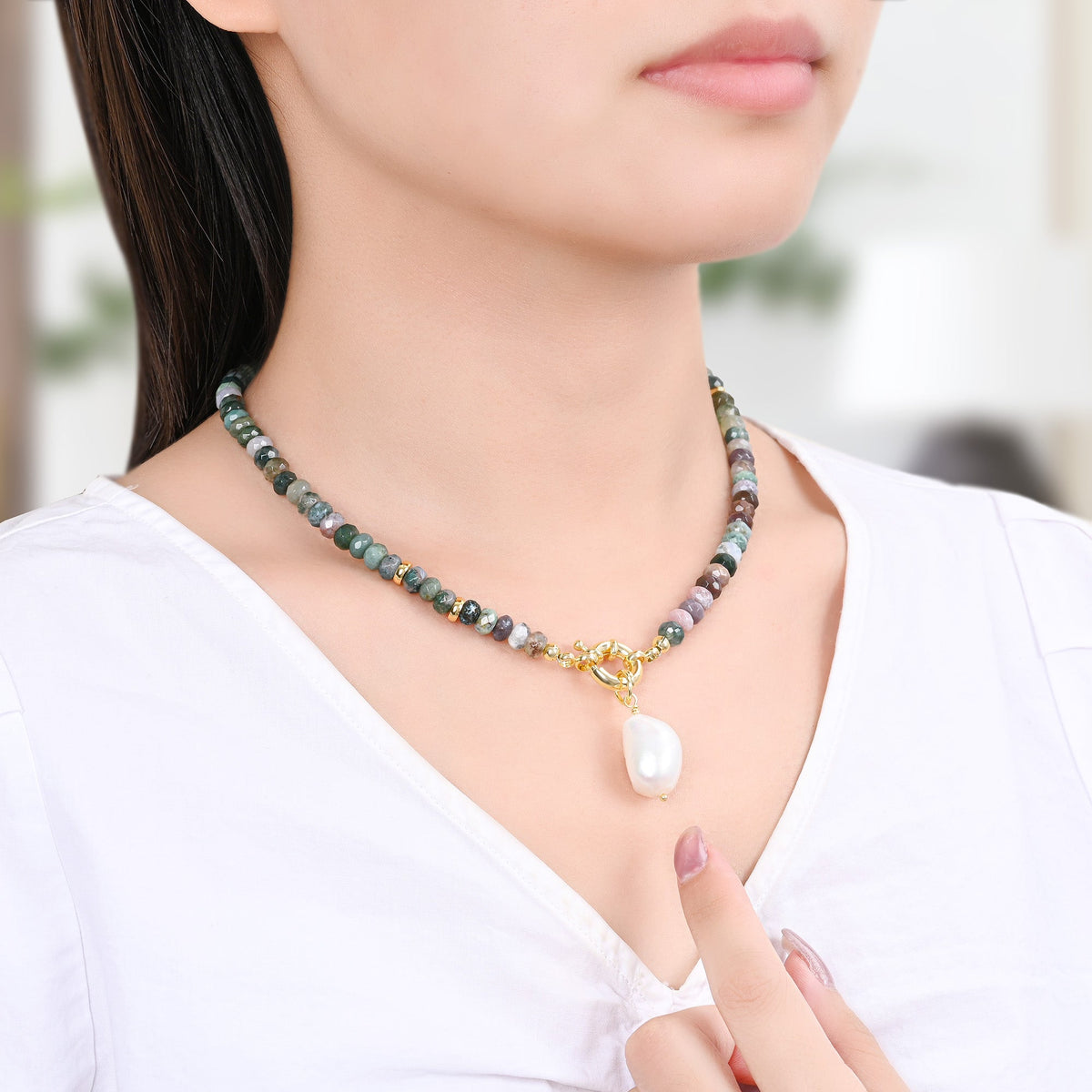 アゲートパールチャームネックレス