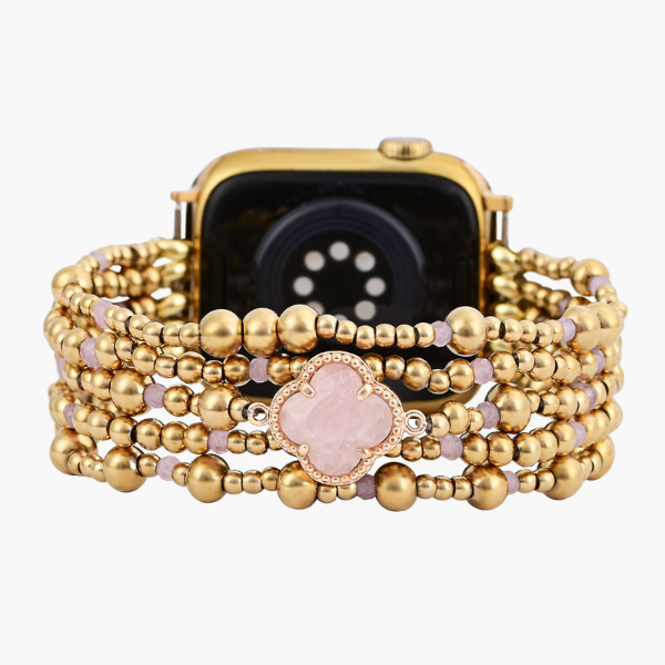 魅惑のローズクォーツエレガンスストレッチApple Watchストラップ
