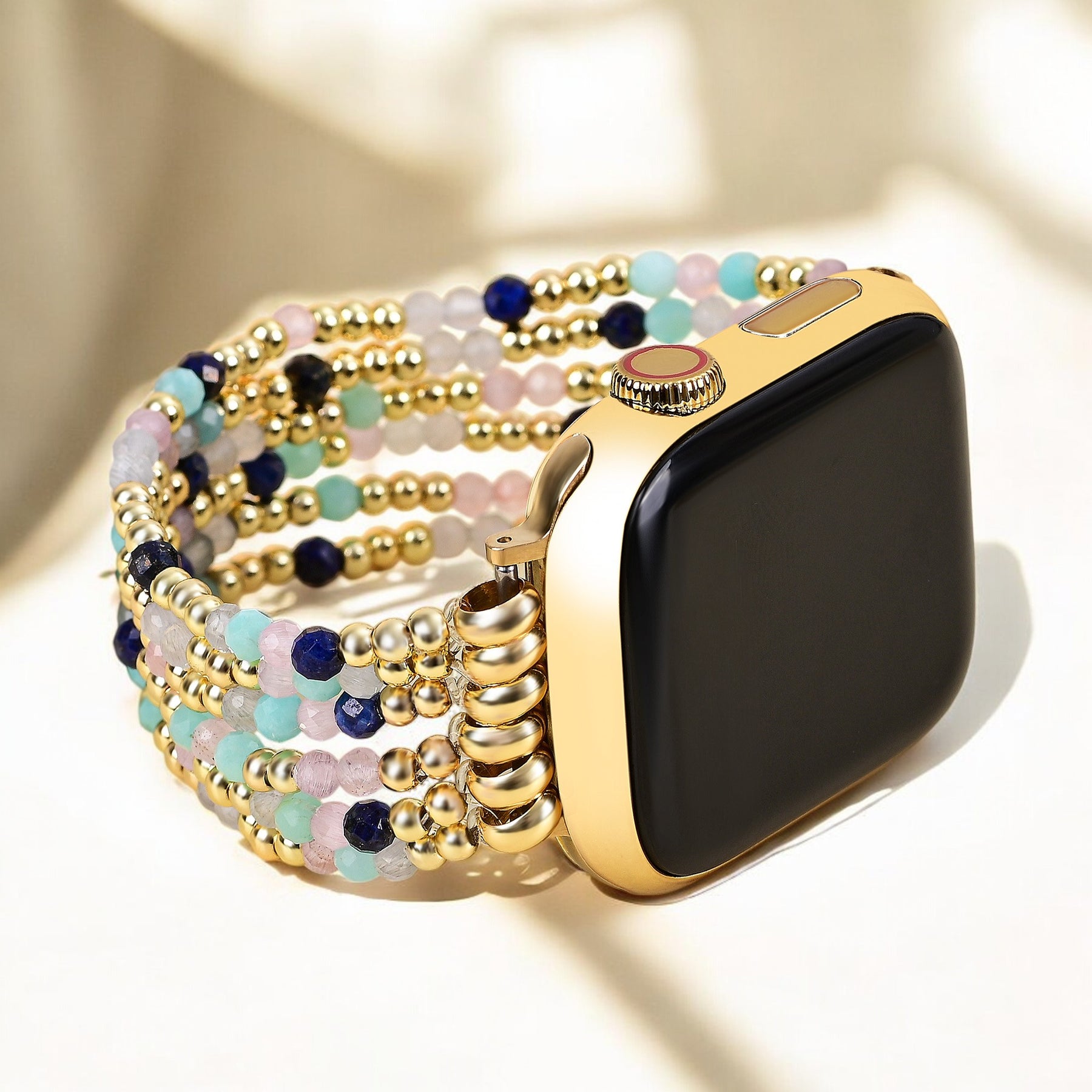 ゴールドとパールのストレッチApple Watchストラップ