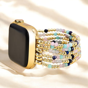 ゴールドとパールのストレッチApple Watchストラップ