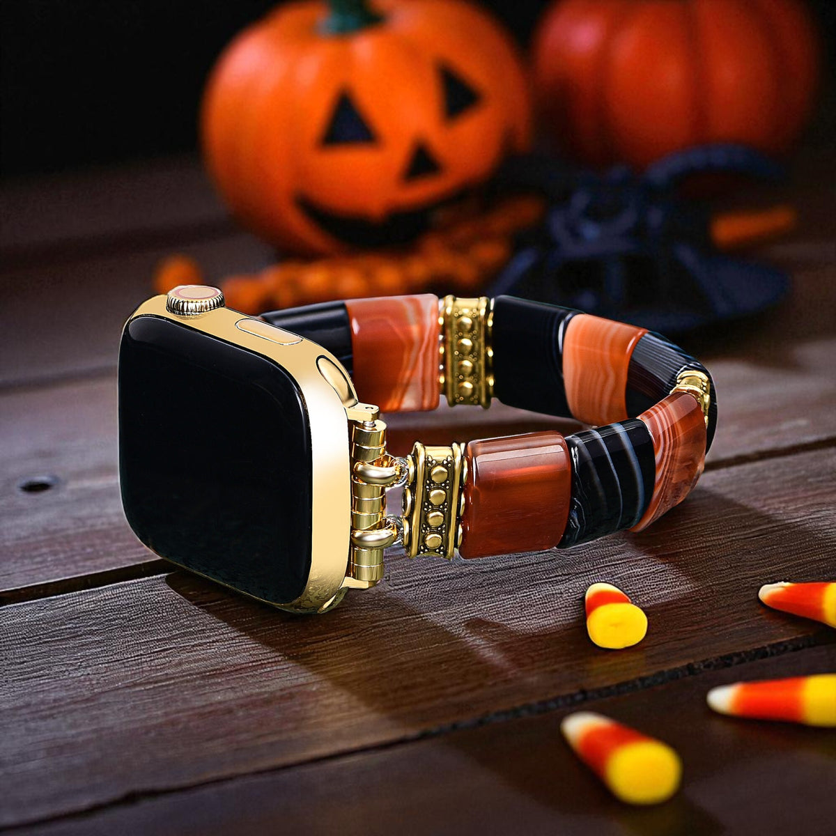 ハロウィンの幽霊ストライプ Apple Watch ストラップ