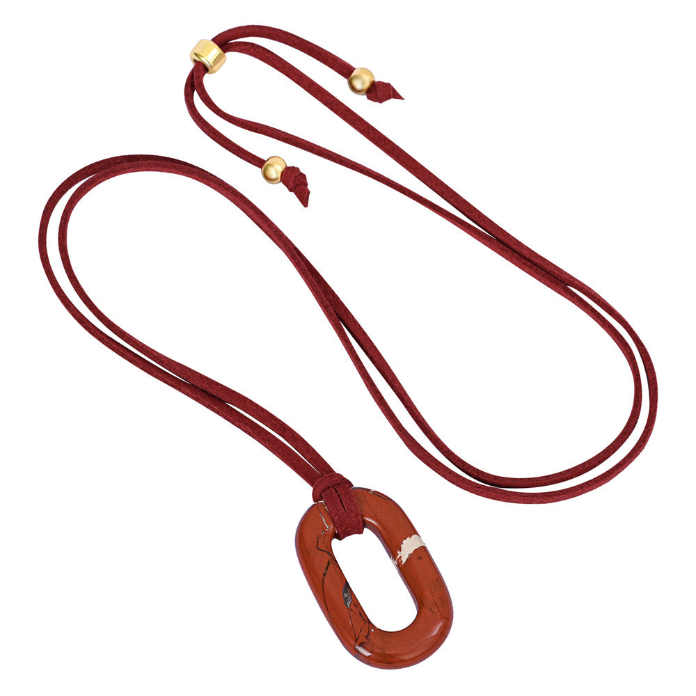 スエードレッドストーンセレニティネックレス