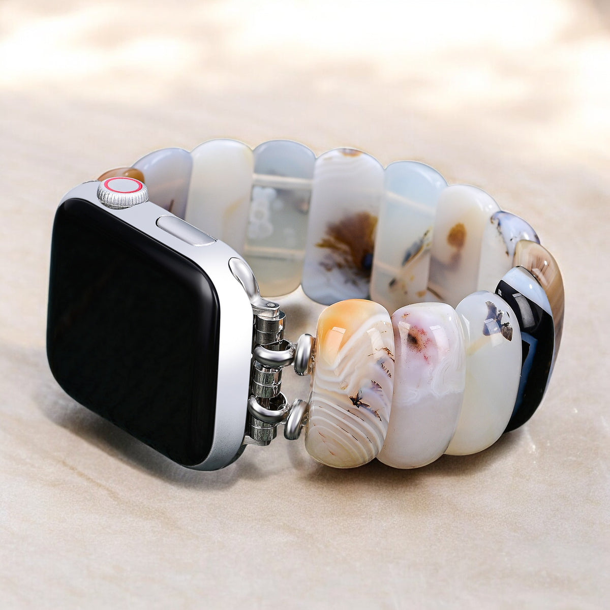 アイボリーデューンアゲートストレッチApple Watchストラップ