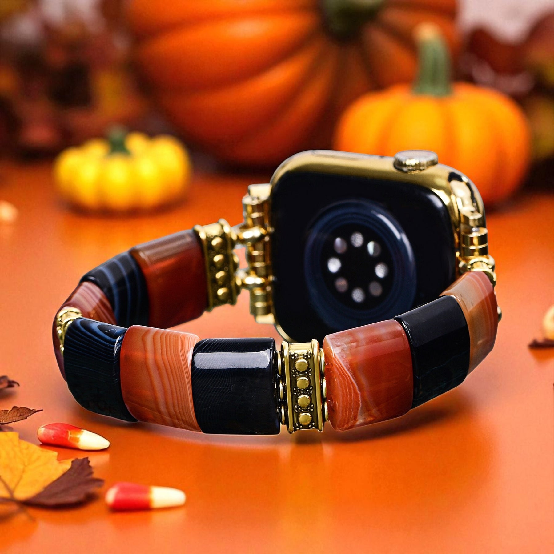 ハロウィンの幽霊ストライプ Apple Watch ストラップ