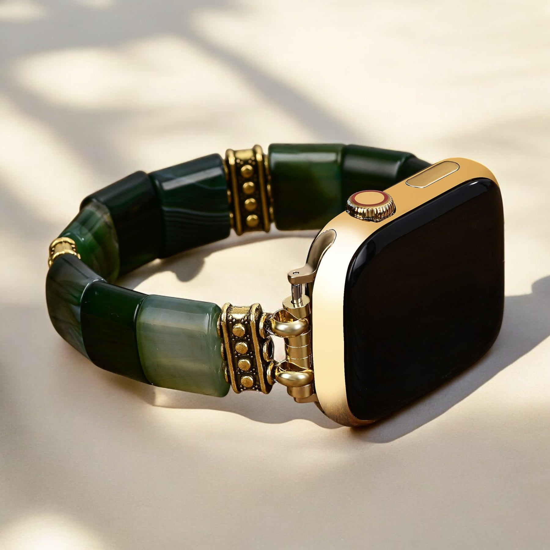 エバーグリーン セレニティ アゲート ストレッチ Apple Watch ストラップ