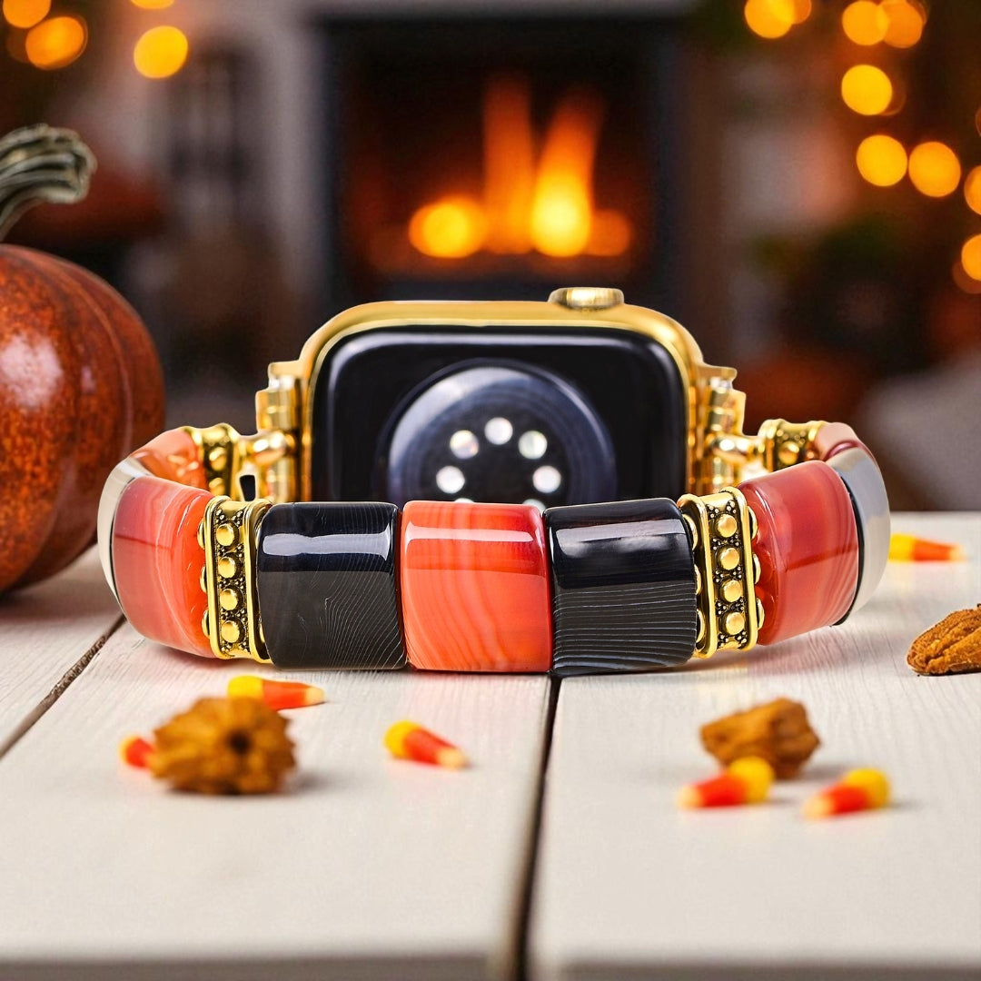 ハロウィンの幽霊ストライプ Apple Watch ストラップ