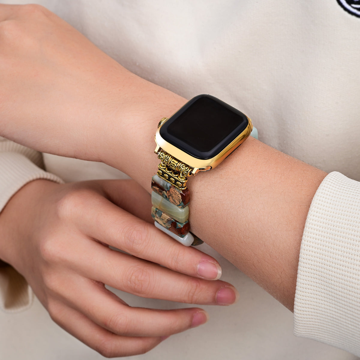 アースアマゾナイトストレッチApple Watchストラップ
