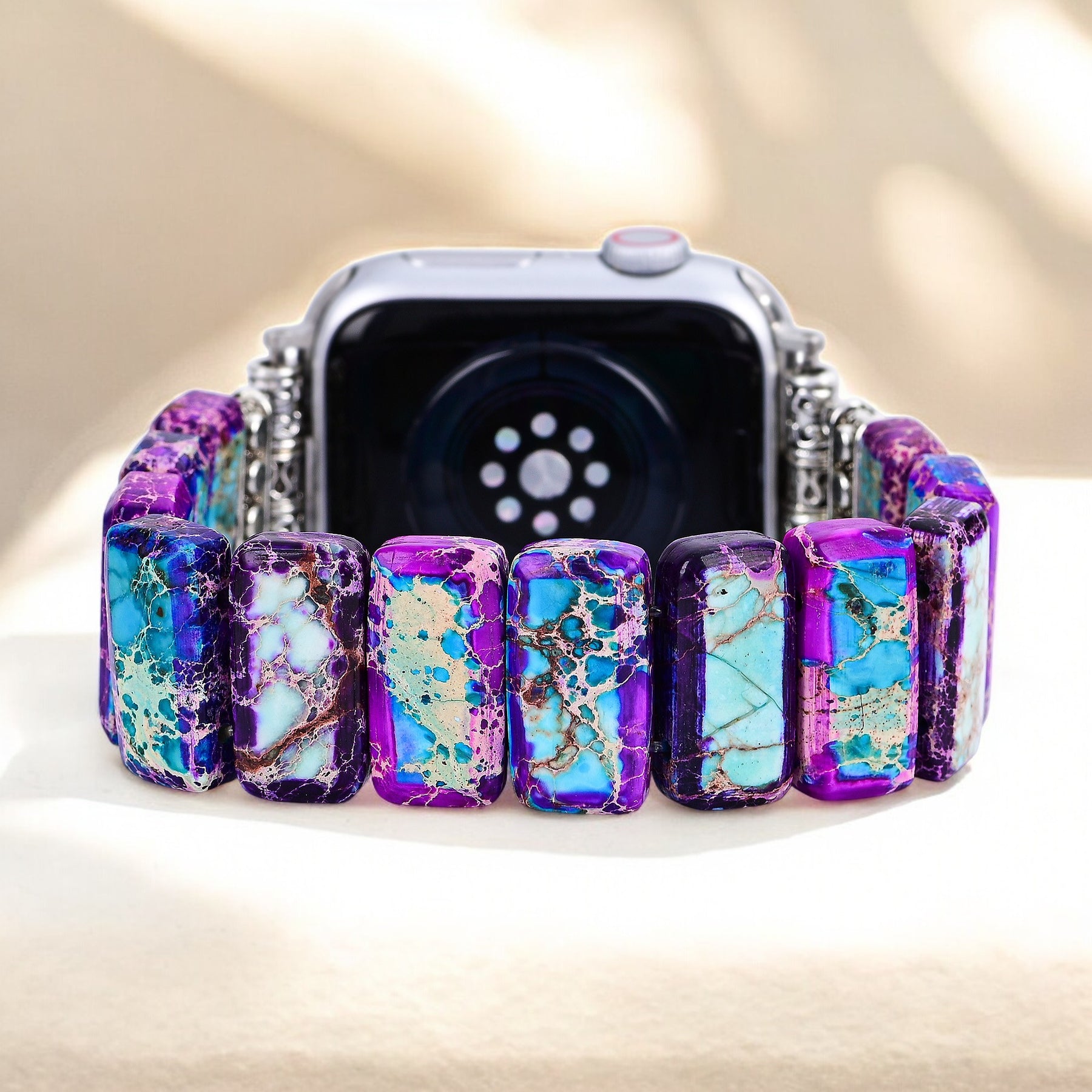 荘厳なチベットジャスパー伸縮性Apple Watchストラップ