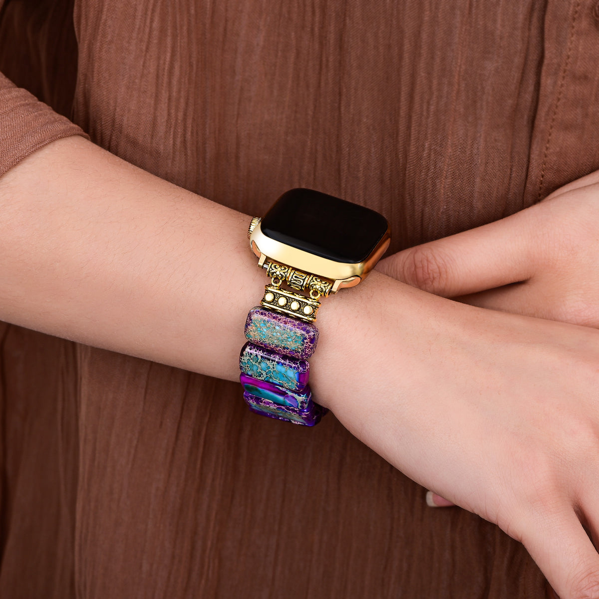 荘厳なチベットジャスパー伸縮性Apple Watchストラップ
