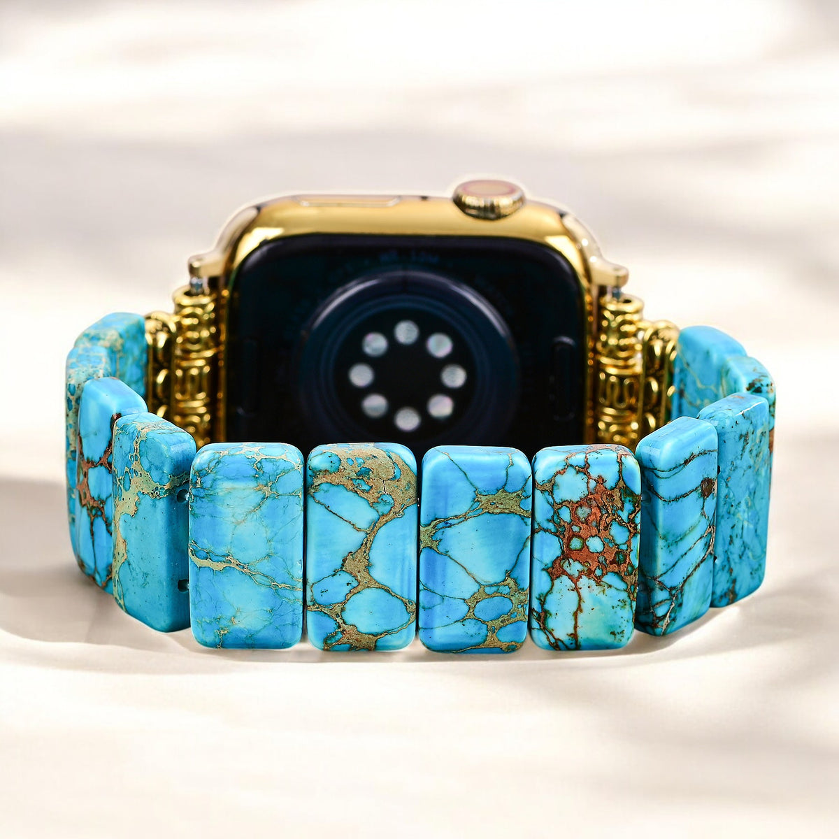 ターコイズ・チベタンジャスパー伸縮性Apple Watchストラップ
