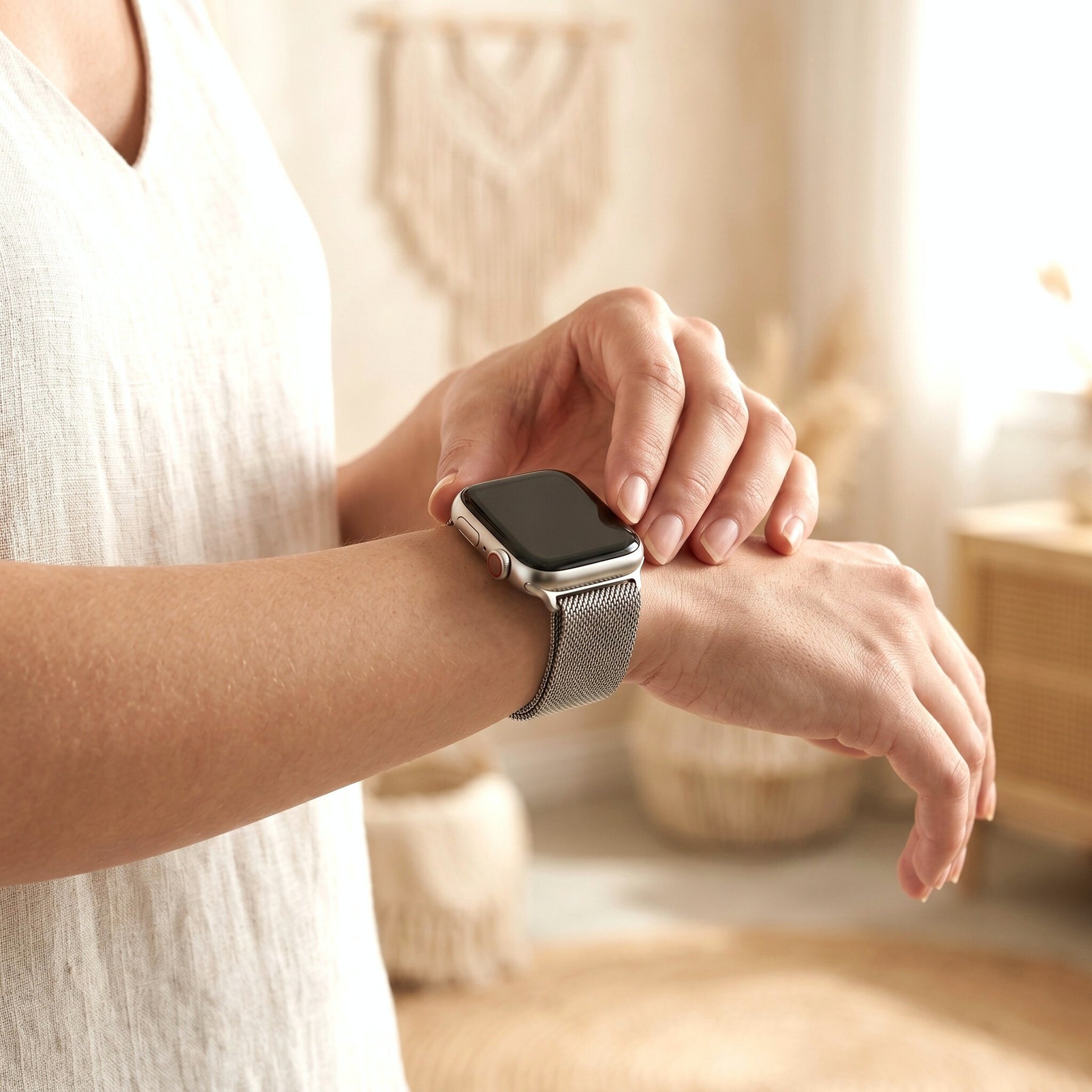 プラチナスチール高級Apple Watchストラップ
