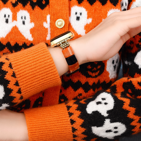 ハロウィンの幽霊ストライプ Apple Watch ストラップ