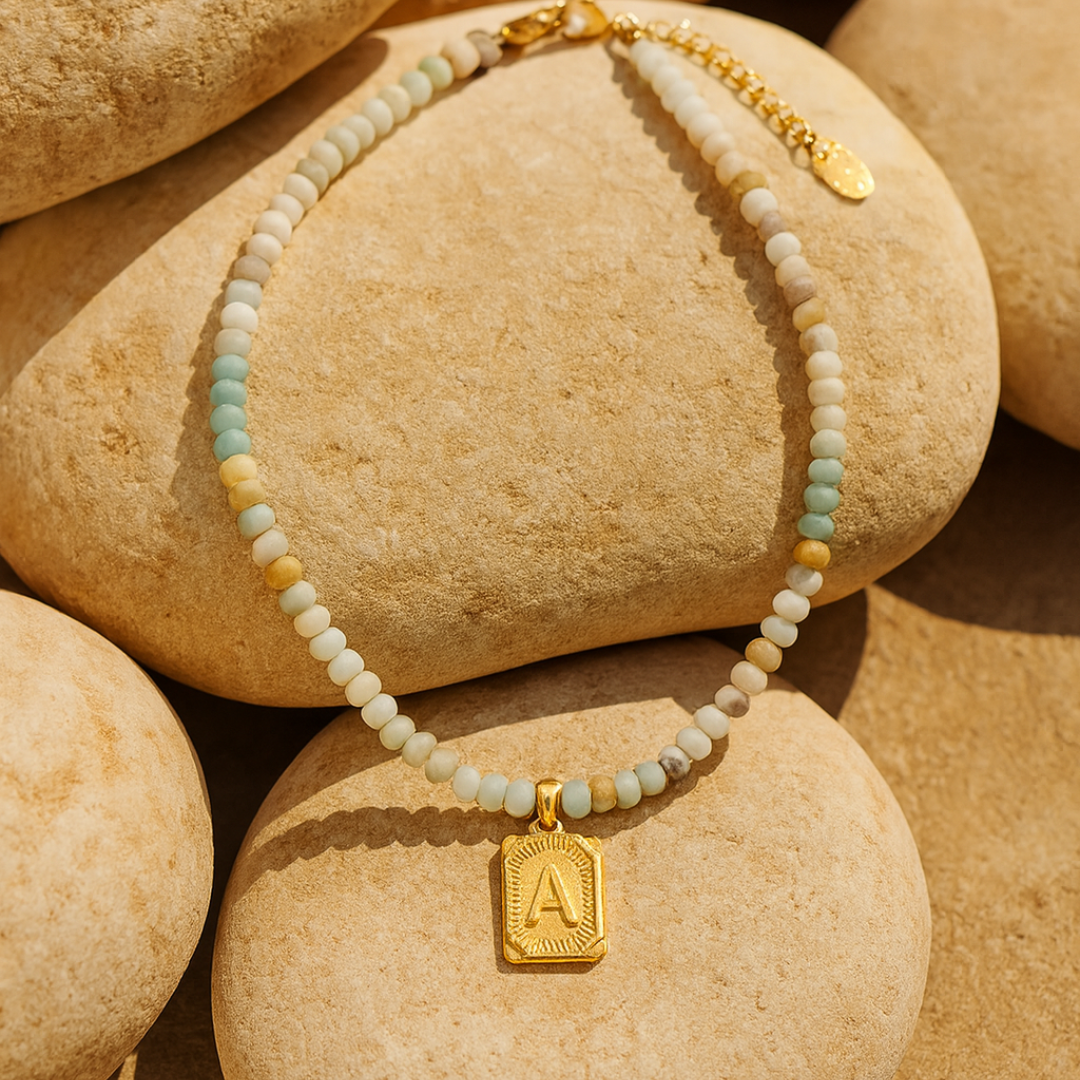 アマゾナイト イニシャルレターチャーム ネックレス