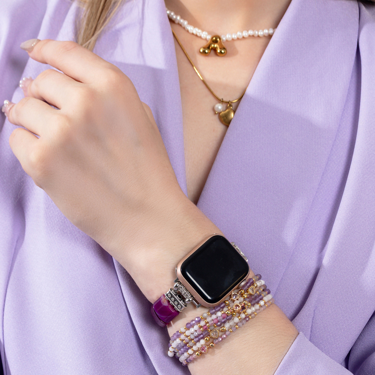 アメジストオーラアゲートストレッチ Apple Watch ストラップ