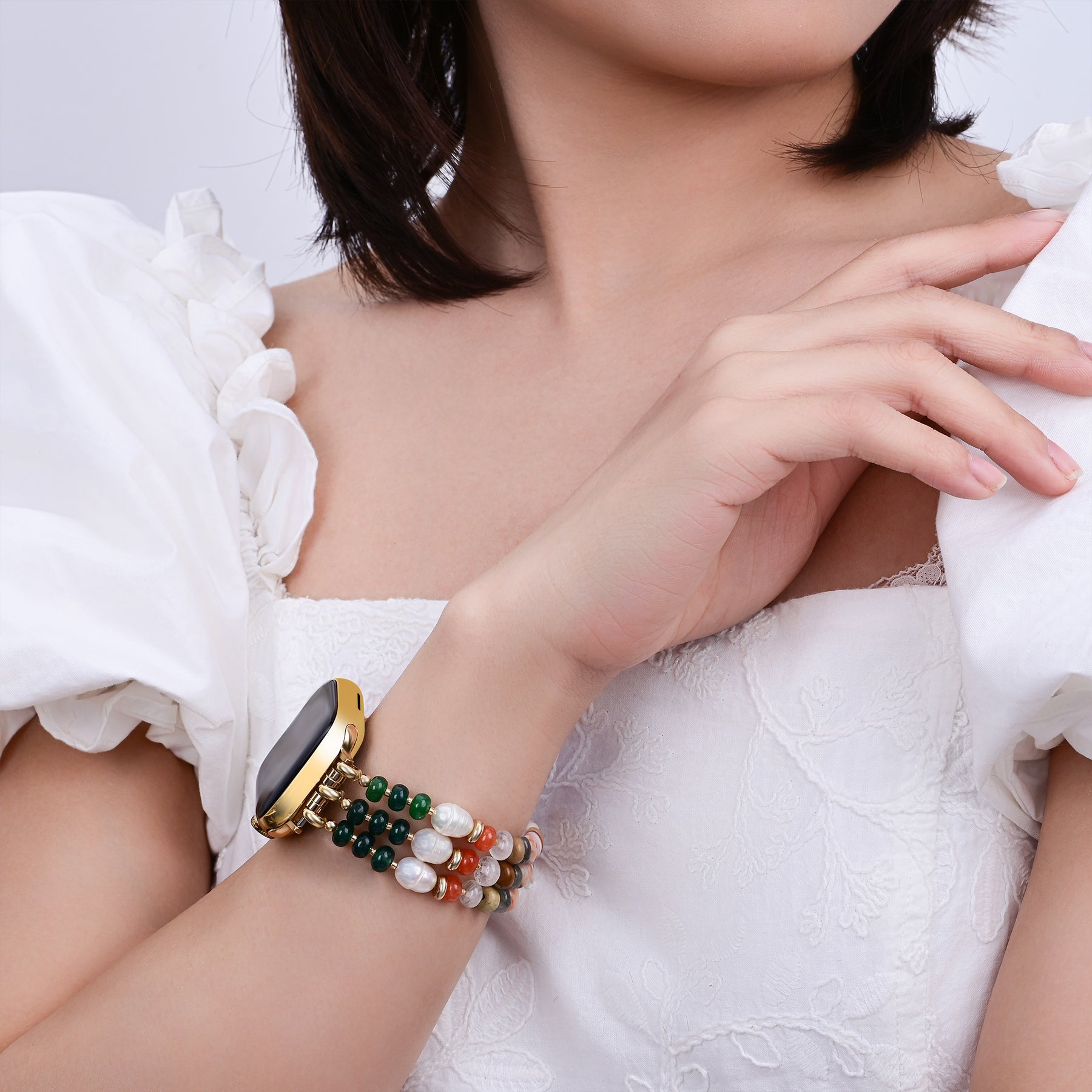 コーラルナチュラルストーンストレッチ Apple Watch ストラップ