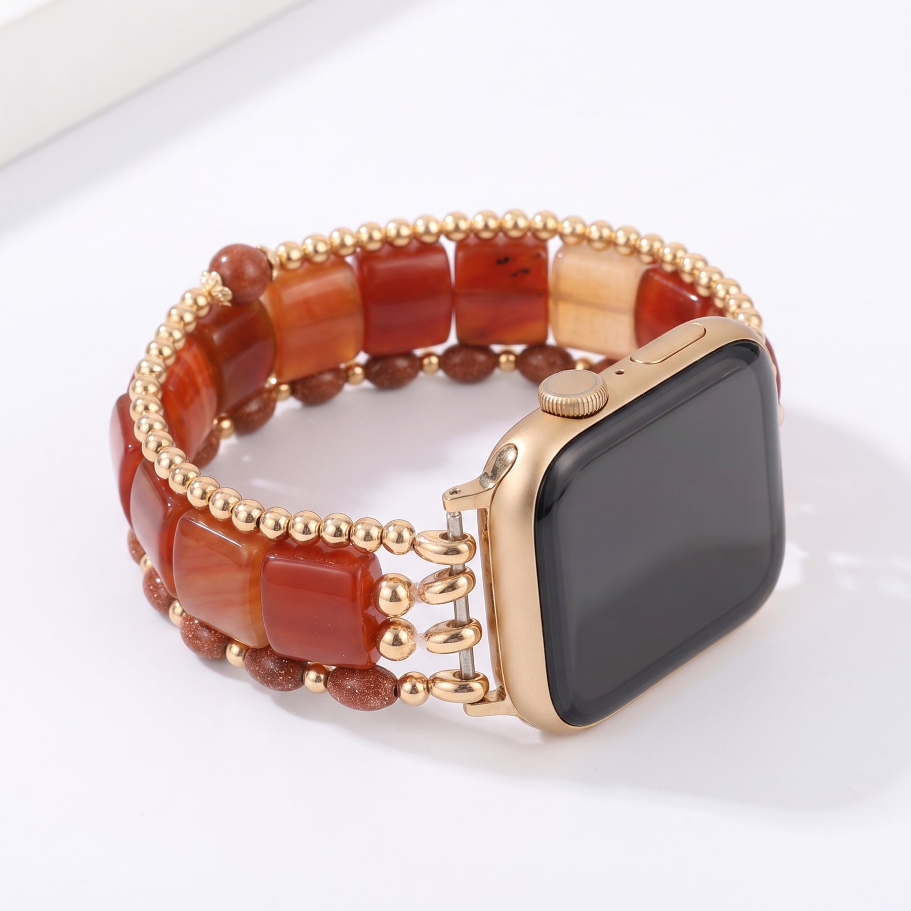 「Fierce Grace」タイガーアイ ストレッチ Apple Watch ストラップ シルバー