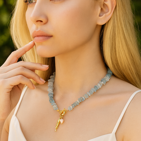 アクアマリンパールチャームネックレス