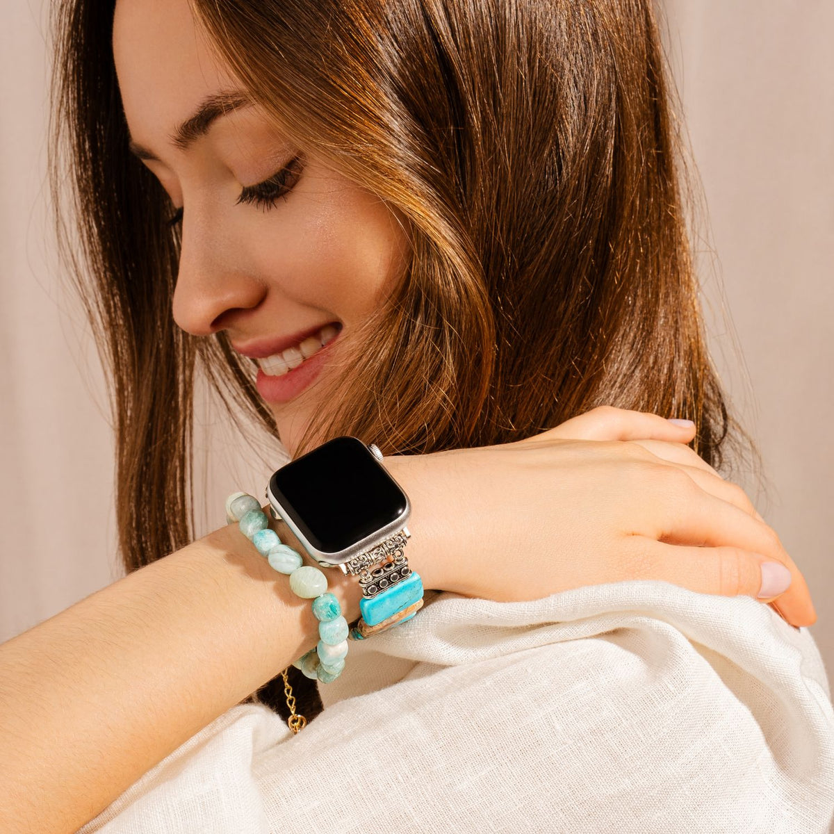 コースタルターコイズ ストレッチ Apple Watch ストラップ