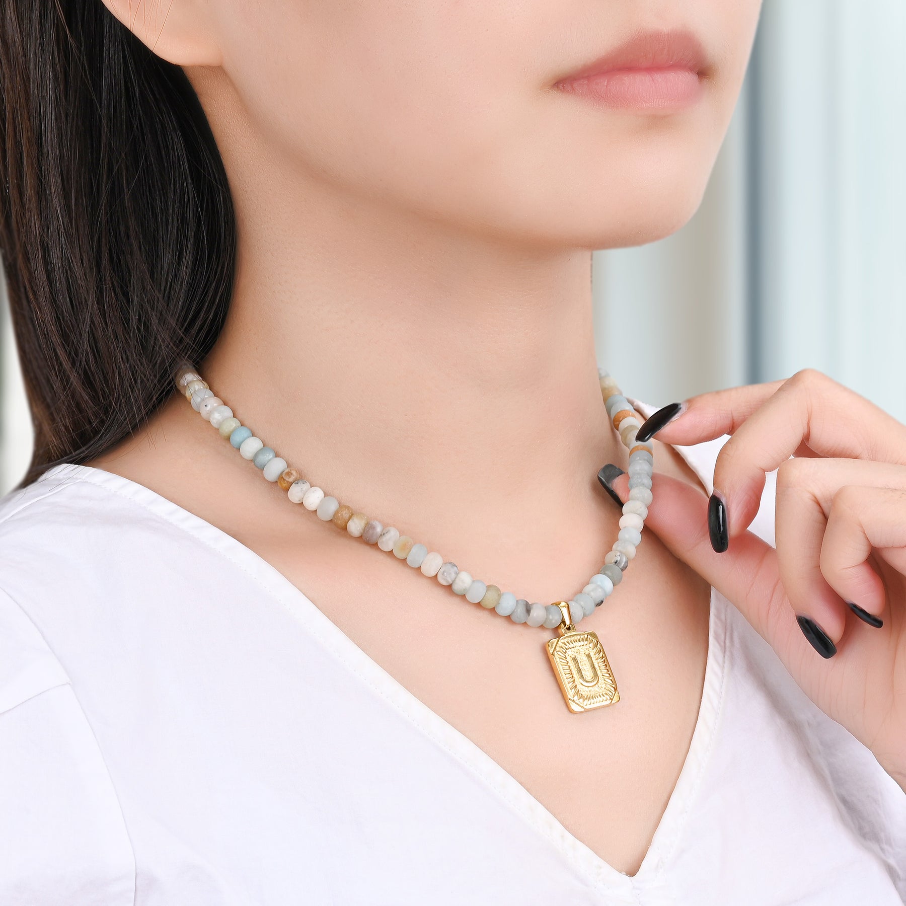 アマゾナイト イニシャルレターチャーム ネックレス