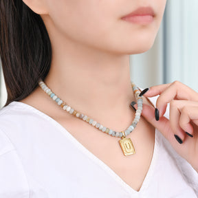 アマゾナイト イニシャルレターチャーム ネックレス