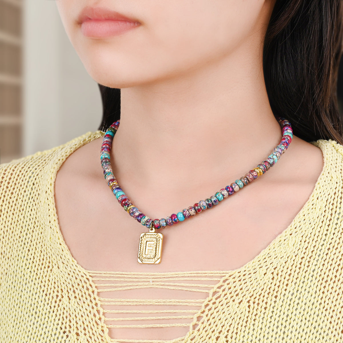 ブルーインペリアルジャスパー レターネックレス