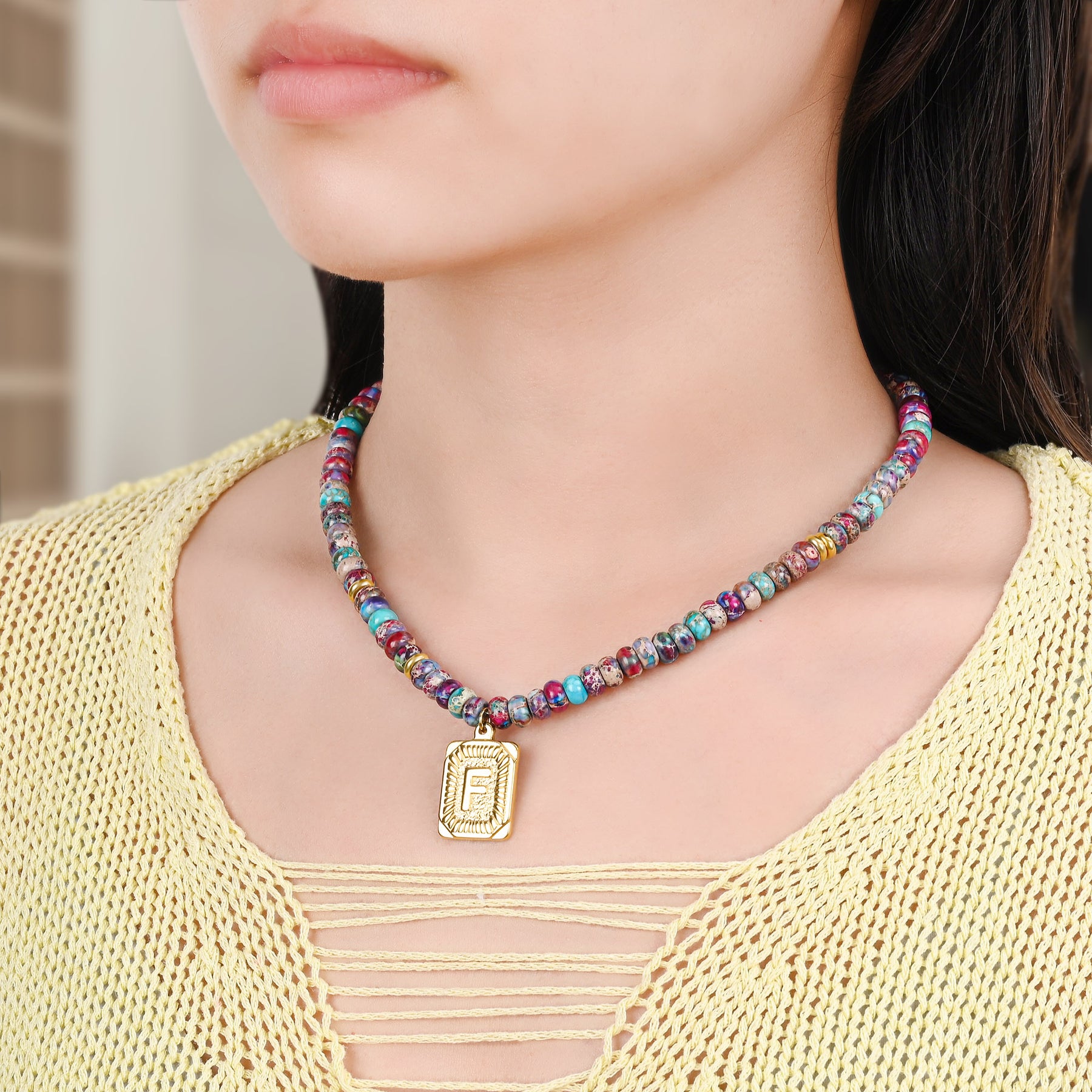 ブルーインペリアルジャスパー レターネックレス