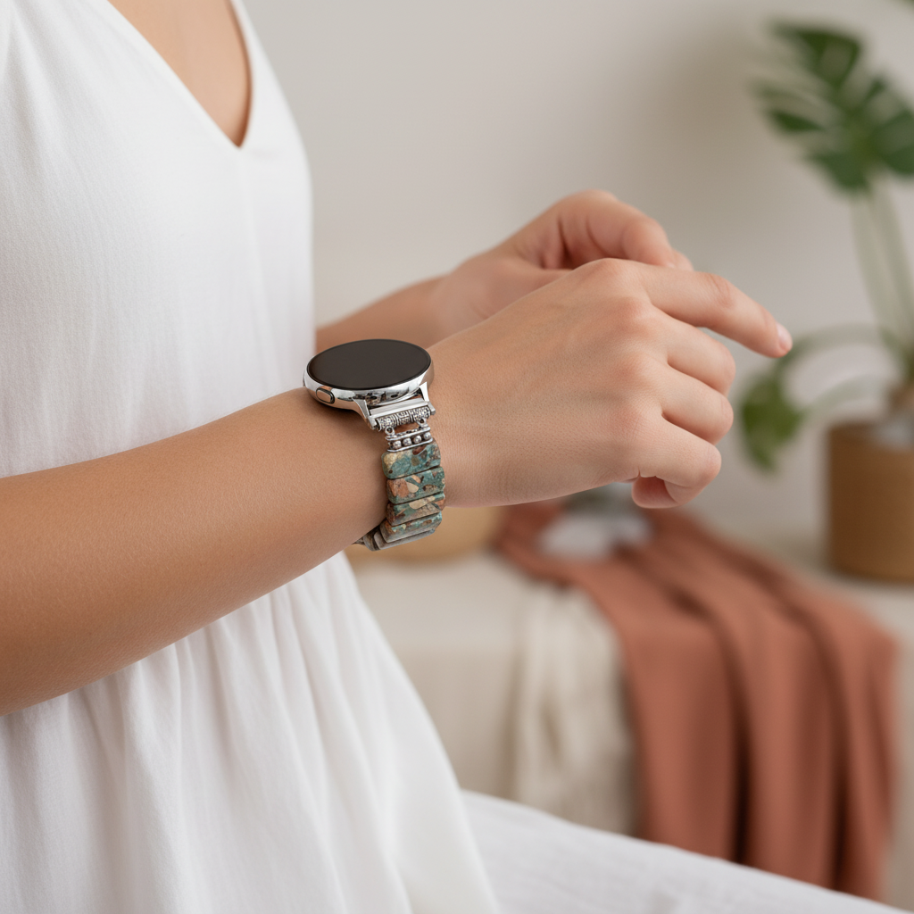 アースチベタンジャスパーストレッチApple Watchストラップ