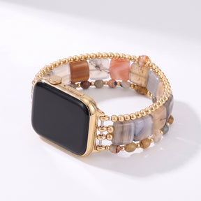 「Fierce Grace」タイガーアイ ストレッチ Apple Watch ストラップ シルバー
