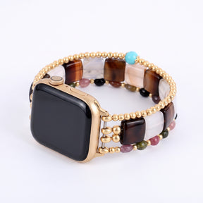 「Fierce Grace」タイガーアイ ストレッチ Apple Watch ストラップ シルバー
