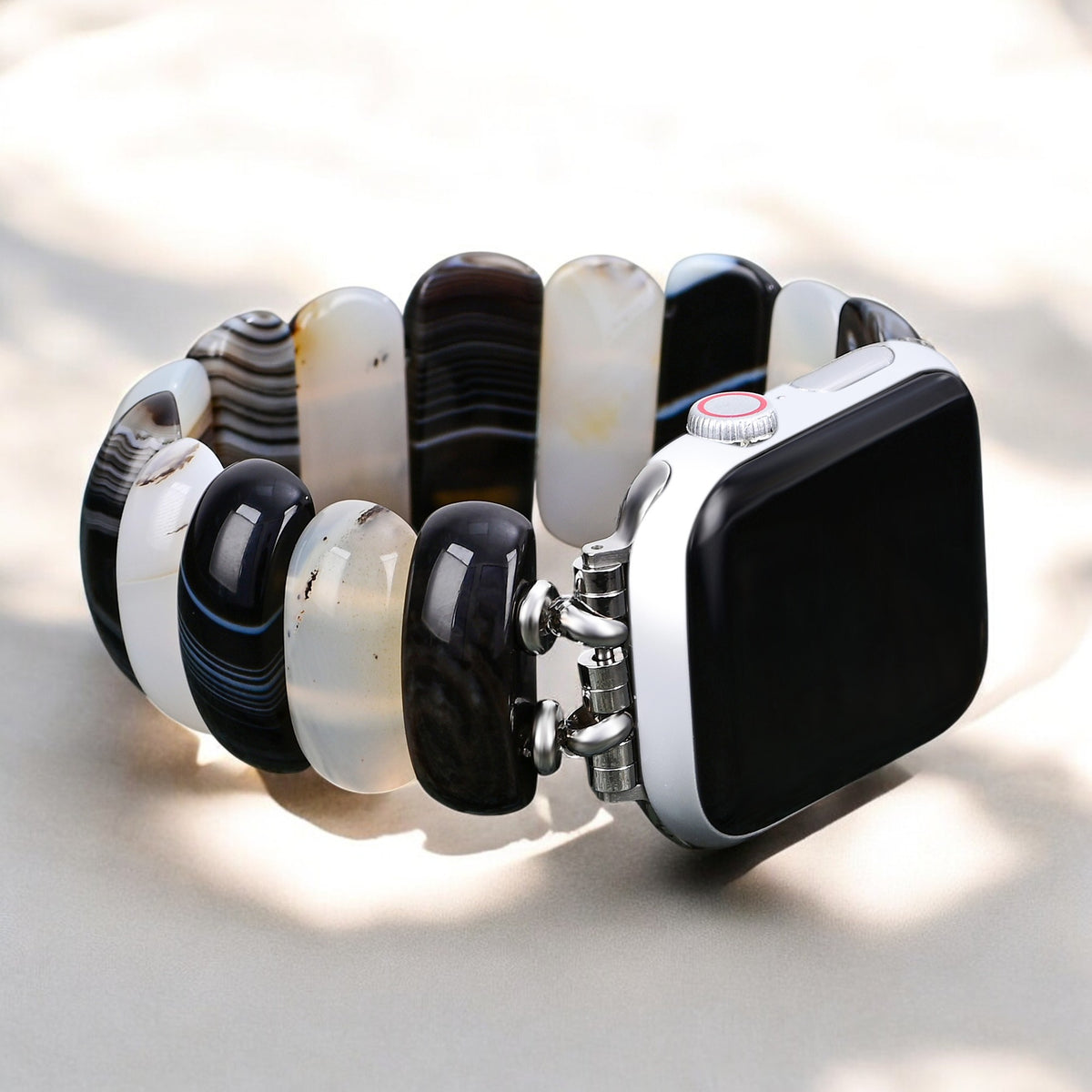 オブシディアンフロストアゲートストレッチApple Watchストラップ