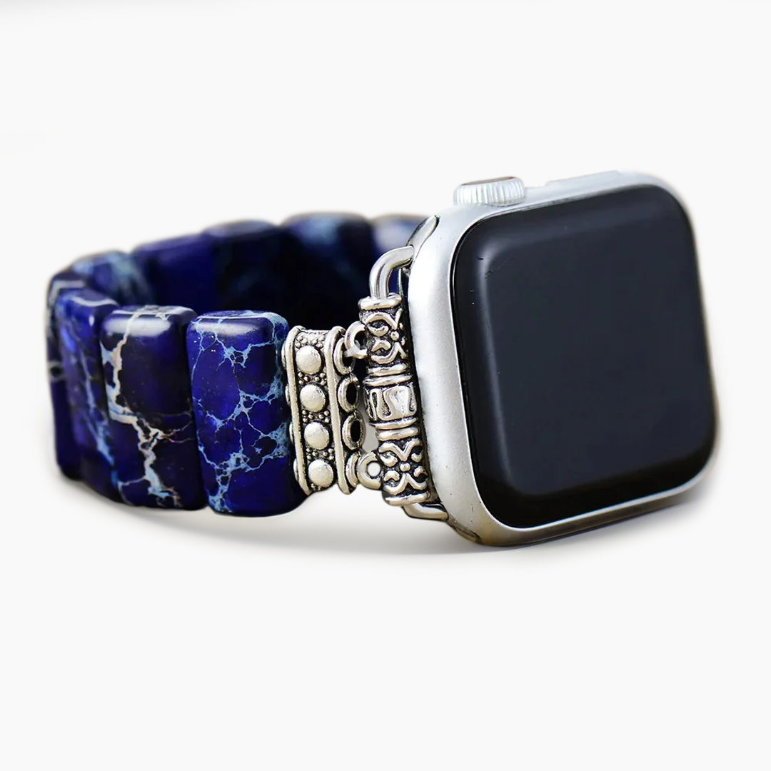 ダークネイビーのチベットジャスパー ストレッチ Apple Watch ストラップ