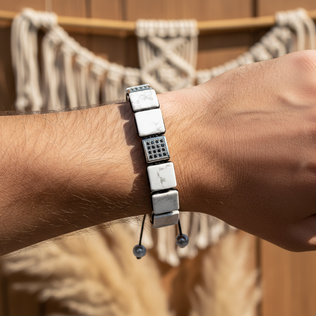 メンズ ホワイト ターコイズ ブレスレット