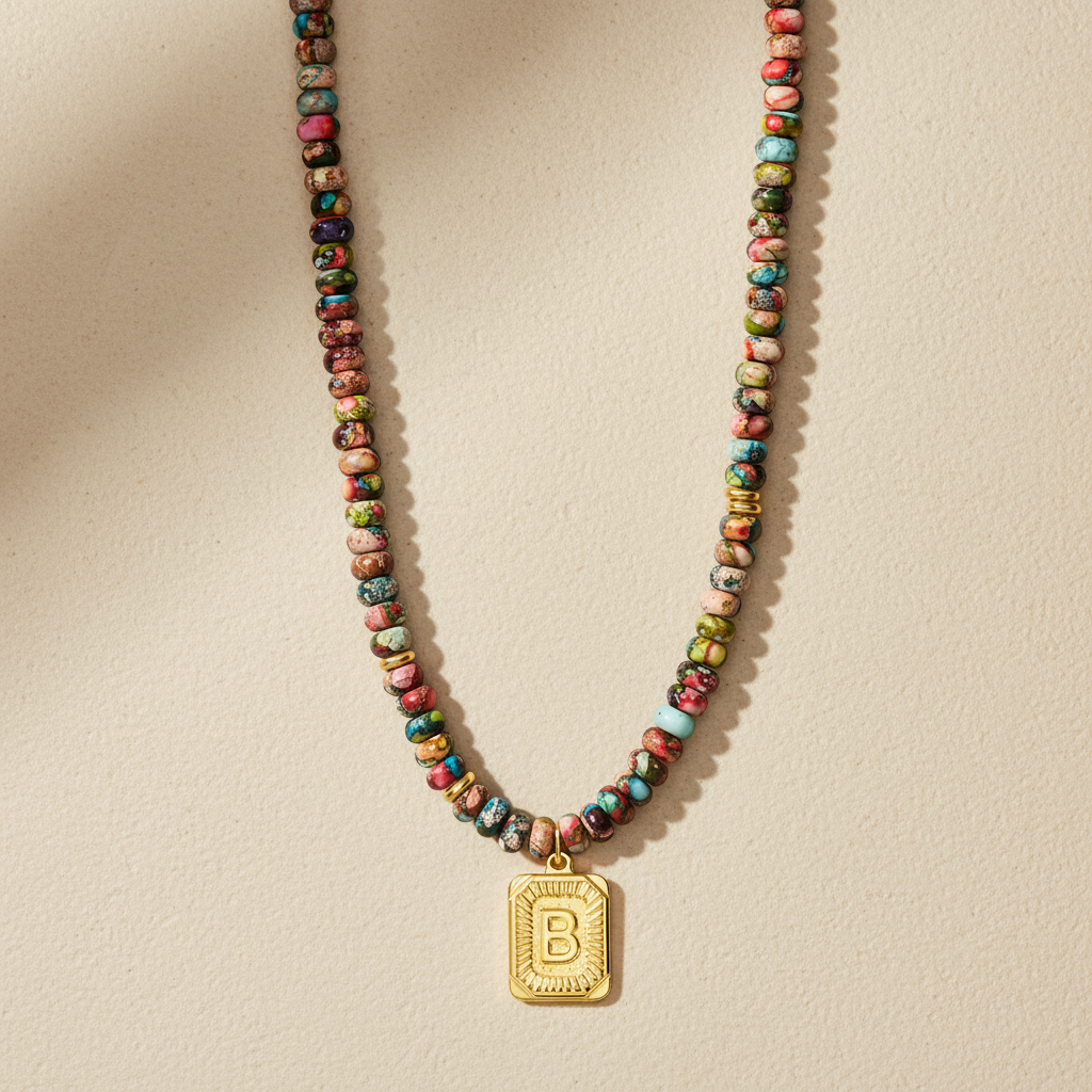 ブルーインペリアルジャスパー レターネックレス