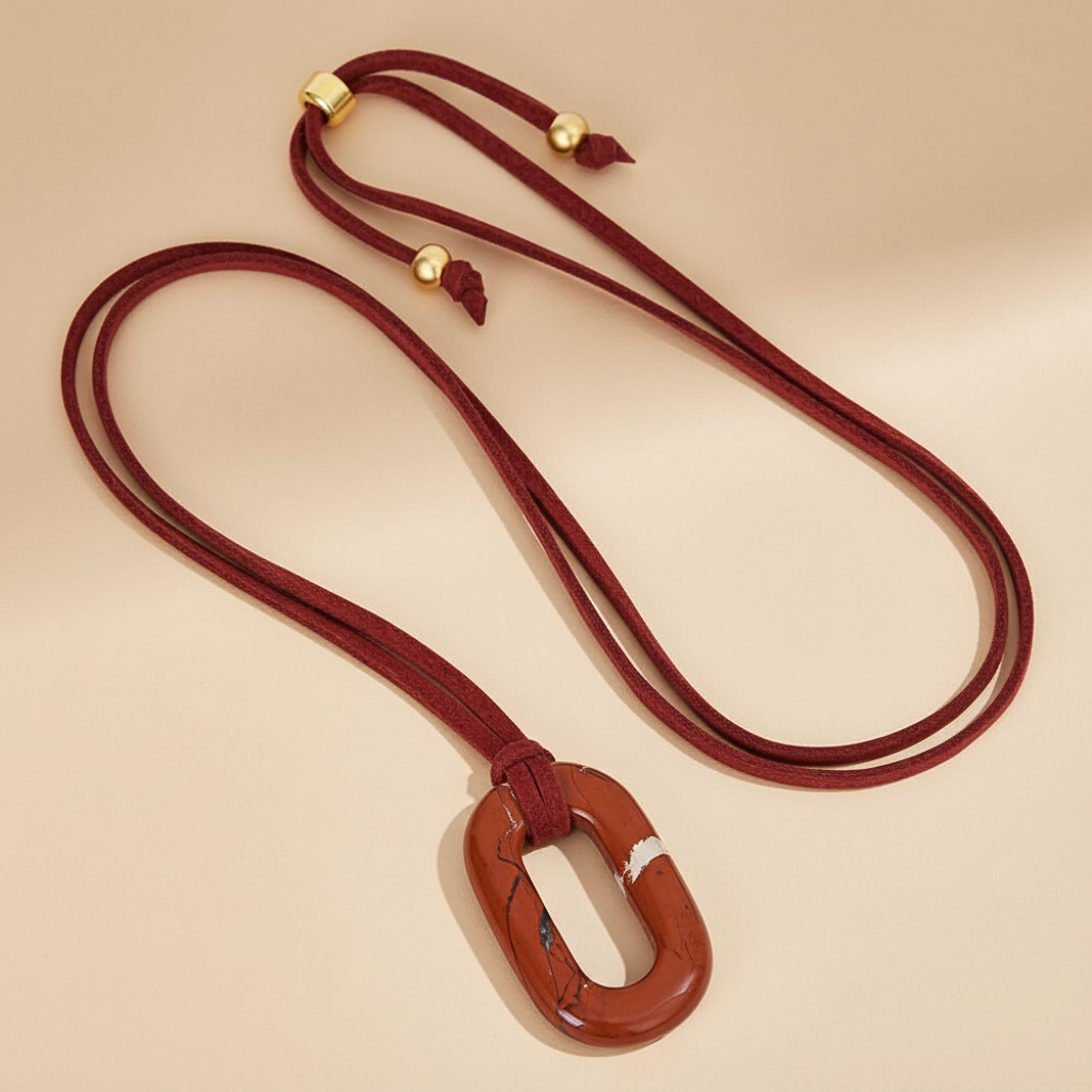 スエードレッドストーンセレニティネックレス