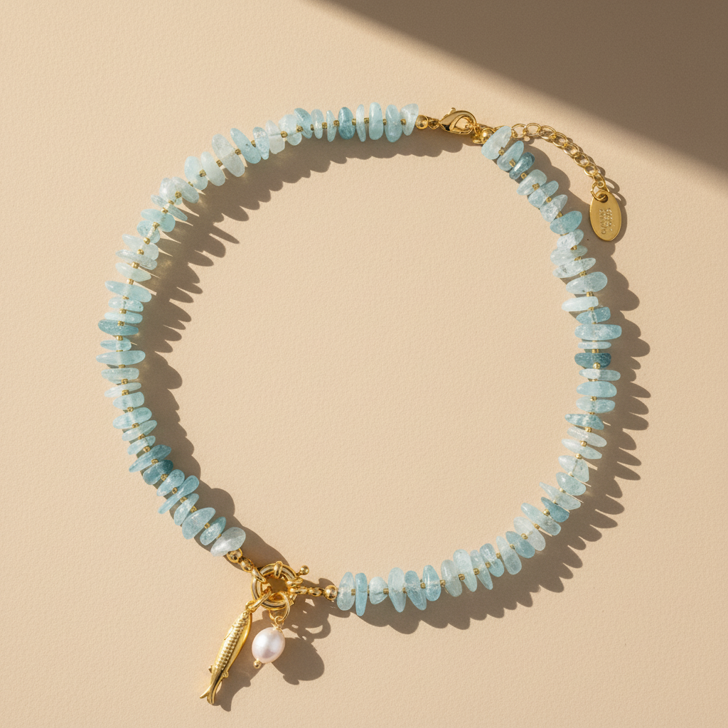 アクアマリンパールチャームネックレス