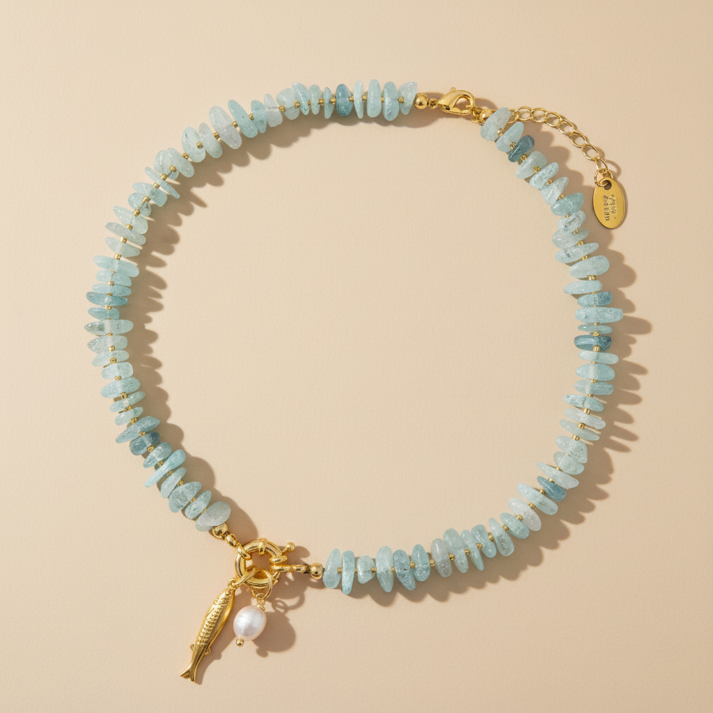 アクアマリンパールチャームネックレス