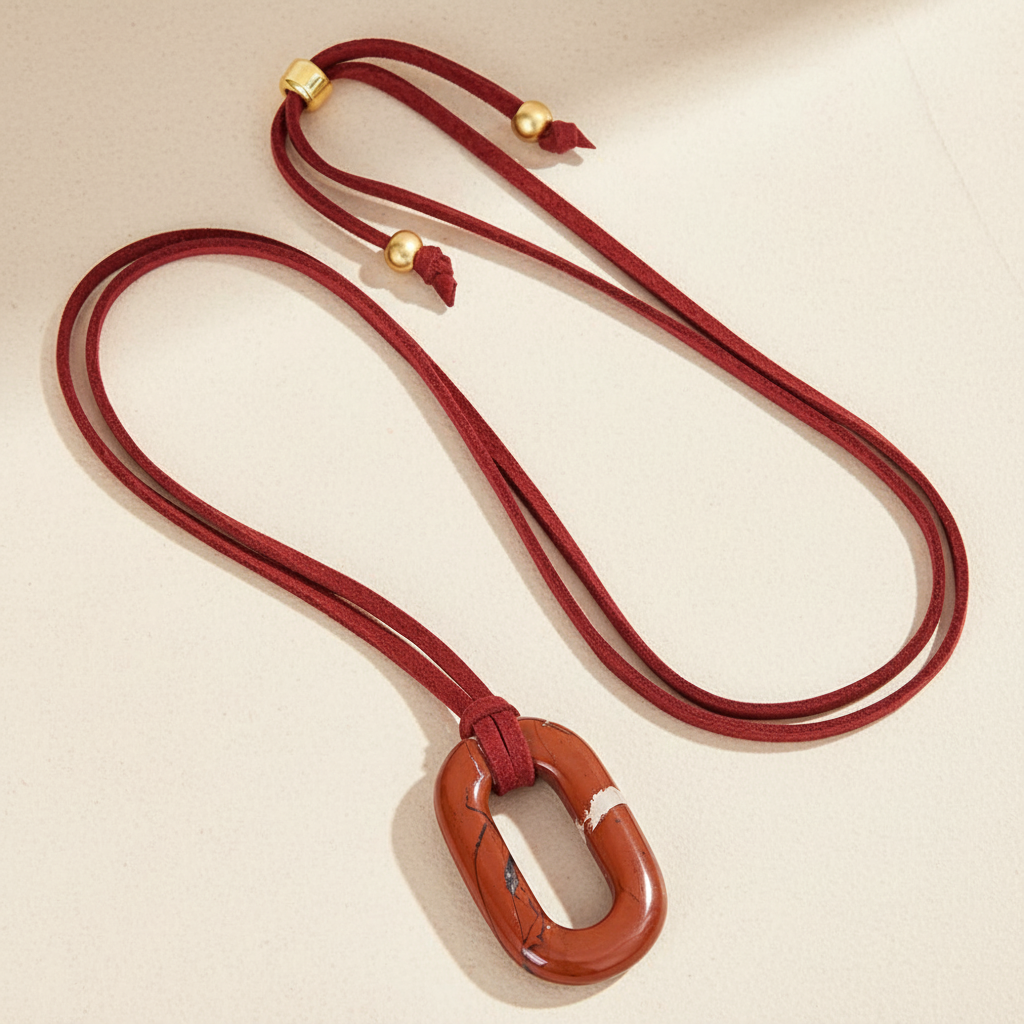 スエードレッドストーンセレニティネックレス